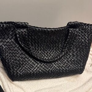 Chic Black Woven Tote Bag